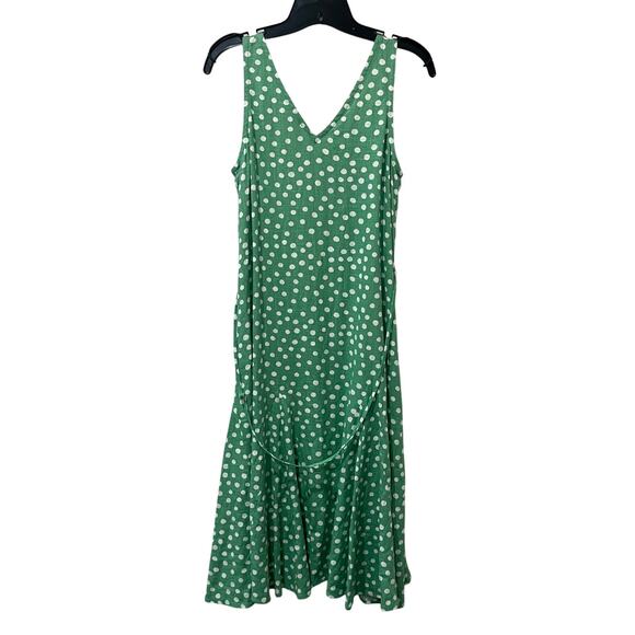 Loft Green Polka Dot Midi Dress Sz SP Linen Blend Summer Cottagecore Retro Chic - Picture 3 of 10